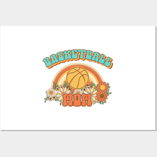 Groovy Basketball mom Retro gift for funny mother Vintage floral pattern Posters and Art